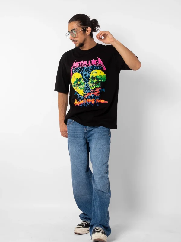 Metallica Skull Baskılı 24/1 Oversize Unisex Siyah Tshirt
