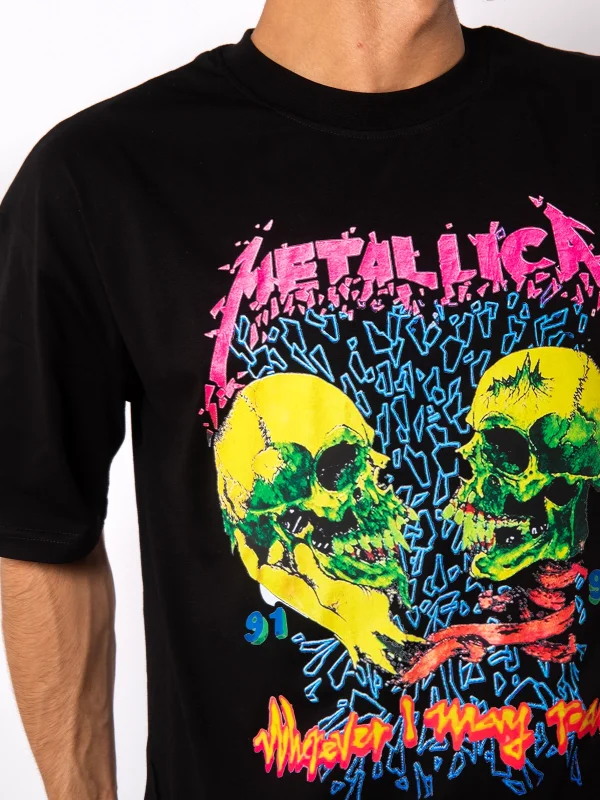 Metallica Skull Baskılı 24/1 Oversize Unisex Siyah Tshirt