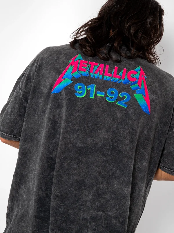 Metallica Skull Baskılı 24/1 Oversize Unisex Yıkamalı Siyah Tshirt