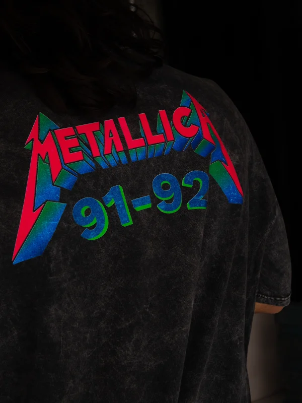Metallica Skull Baskılı 24/1 Oversize Unisex Yıkamalı Siyah Tshirt