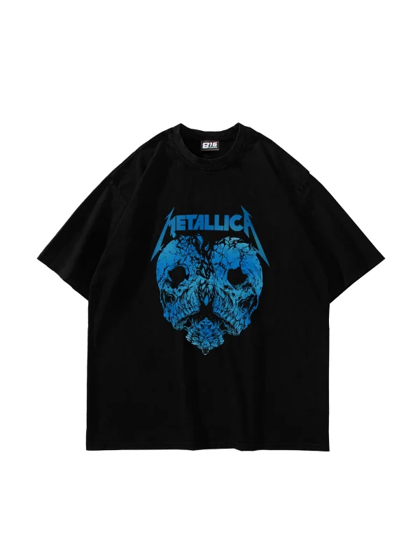 Metallica Skull head Baskılı Oversize Unisex Siyah Tshirt