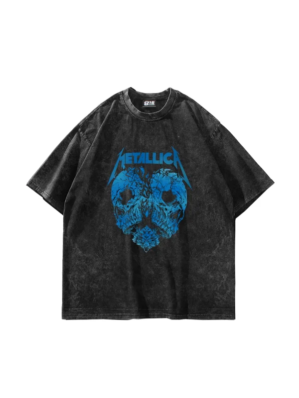 Metallica Skull head Baskılı Oversize Unisex Yıkamalı Siyah Tshirt