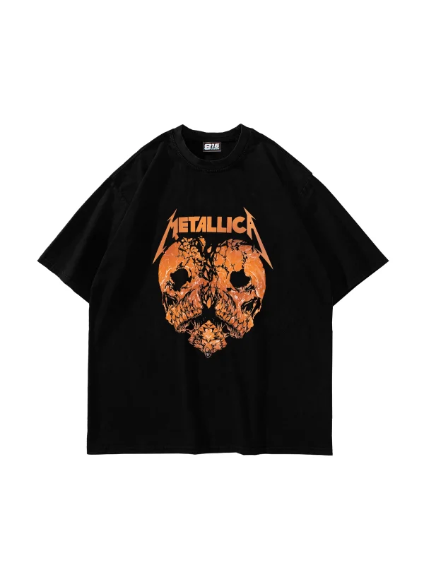 Metallica Skull head V2 Baskılı Oversize Unisex Siyah Tshirt