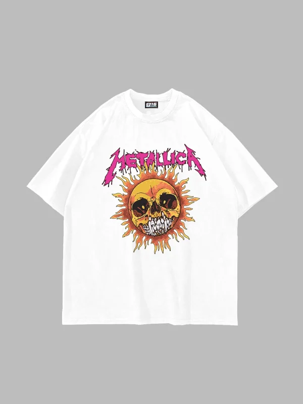 Metallica Sun Baskılı Oversize Unisex Beyaz Tshirt
