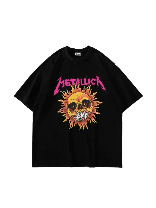 Metallica Sun Baskılı Oversize Unisex Siyah Tshirt