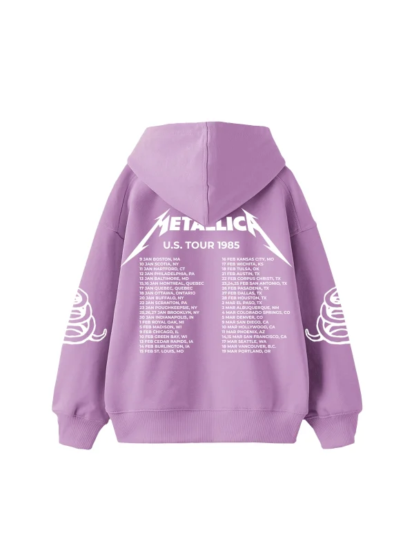 Metallica Tour 1985 Baskılı Oversize Unisex Mor Hoodie