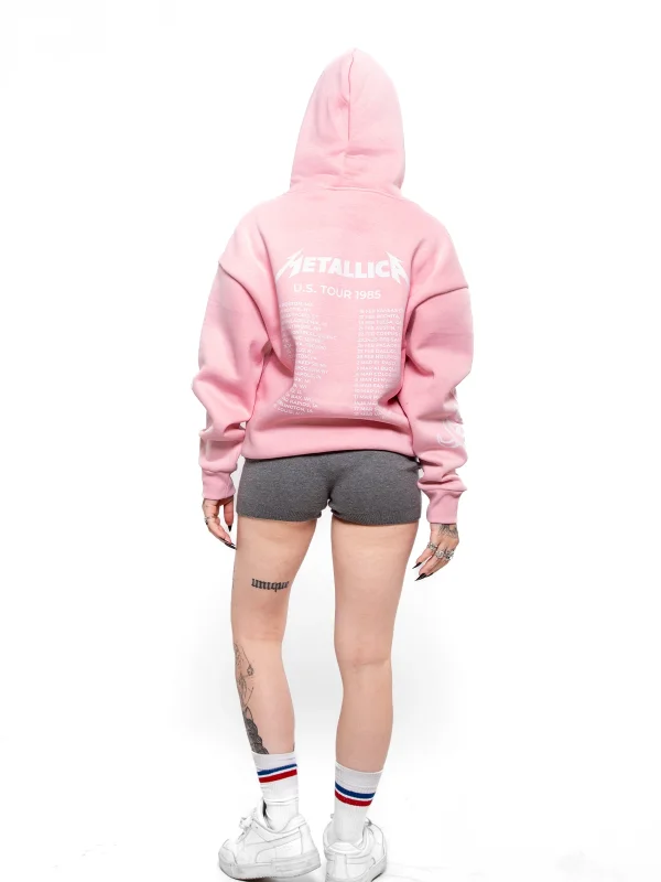 Metallica Tour 1985 Baskılı Oversize Unisex Pembe Hoodie