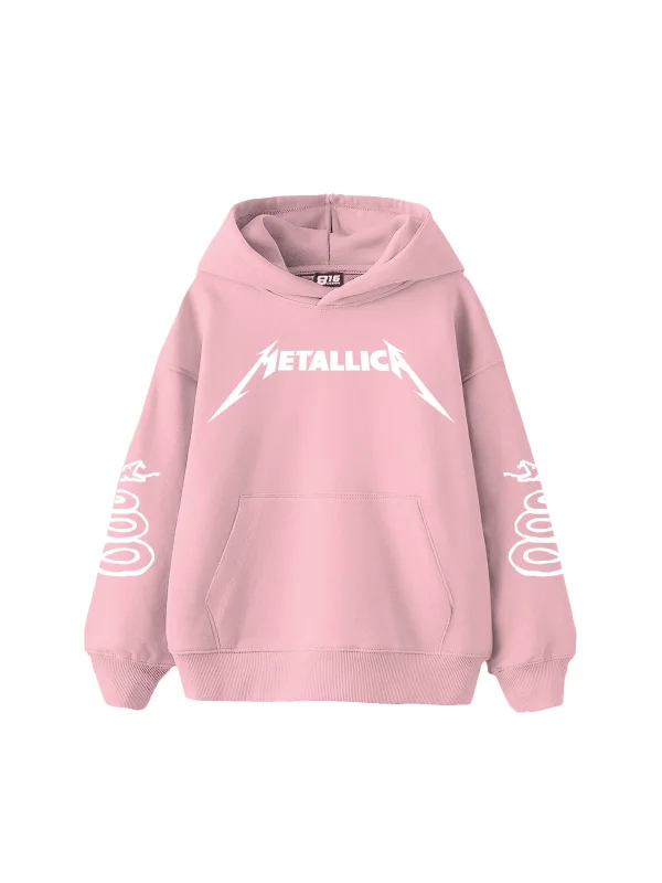 Metallica Tour 1985 Baskılı Oversize Unisex Pembe Hoodie