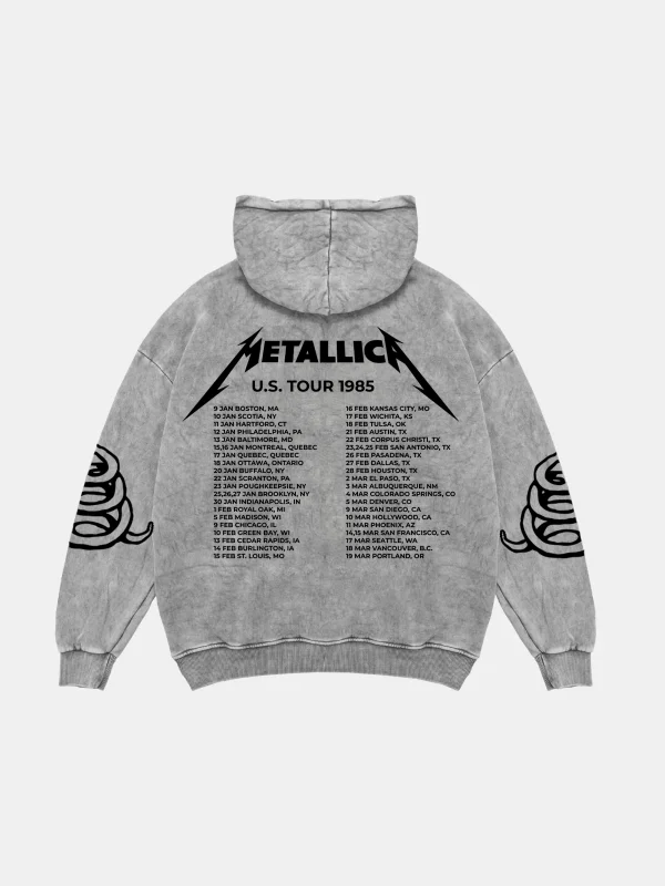 Metallica Tour 1985 Oversize Unisex Yıkamalı Beyaz Hoodie