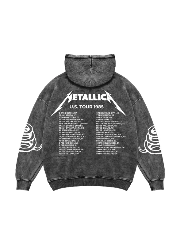 Metallica Tour 1985 Oversize Unisex Yıkamalı Siyah Hoodie