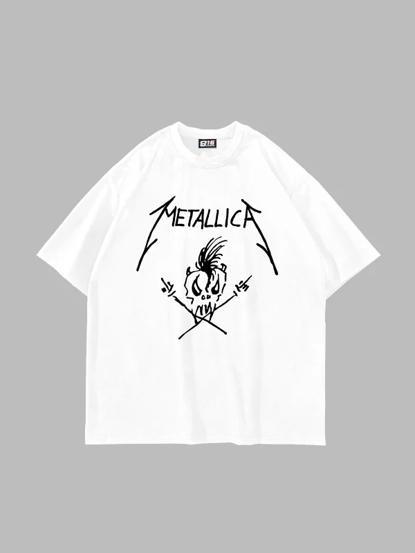 Metallifukinca Baskılı Oversize Unisex Beyaz Tshirt