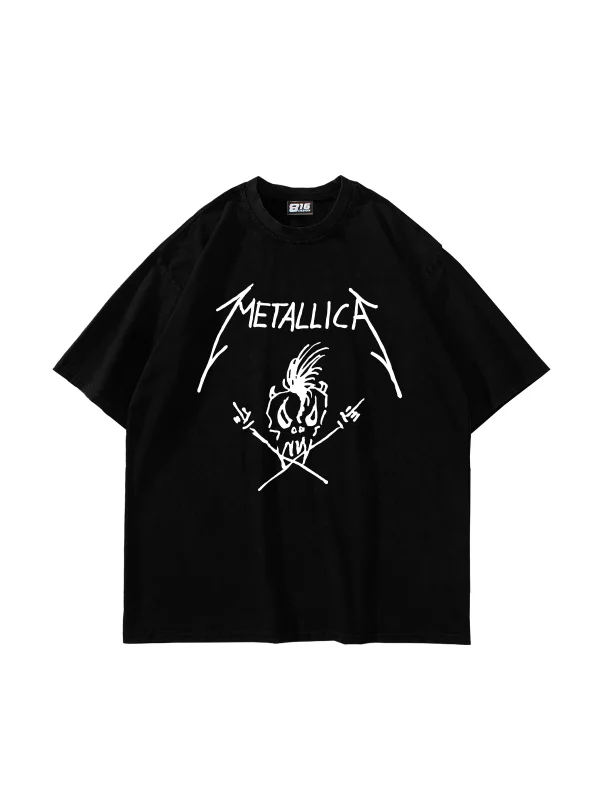 Metallifukinca Baskılı Oversize Unisex Siyah Tshirt