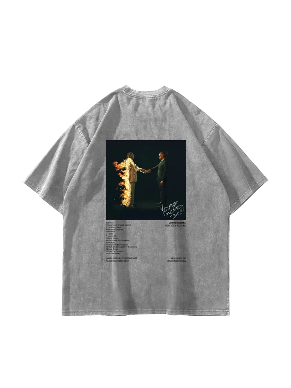 Metro Boomin Baskılı Oversize Unisex Yıkamalı Beyaz Tshirt