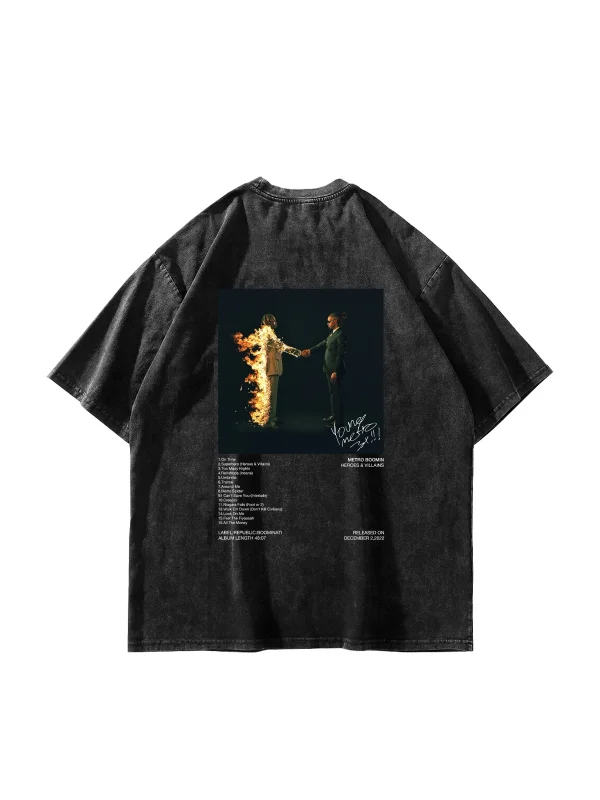 Metro Boomin Baskılı Oversize Unisex Yıkamalı Siyah Tshirt