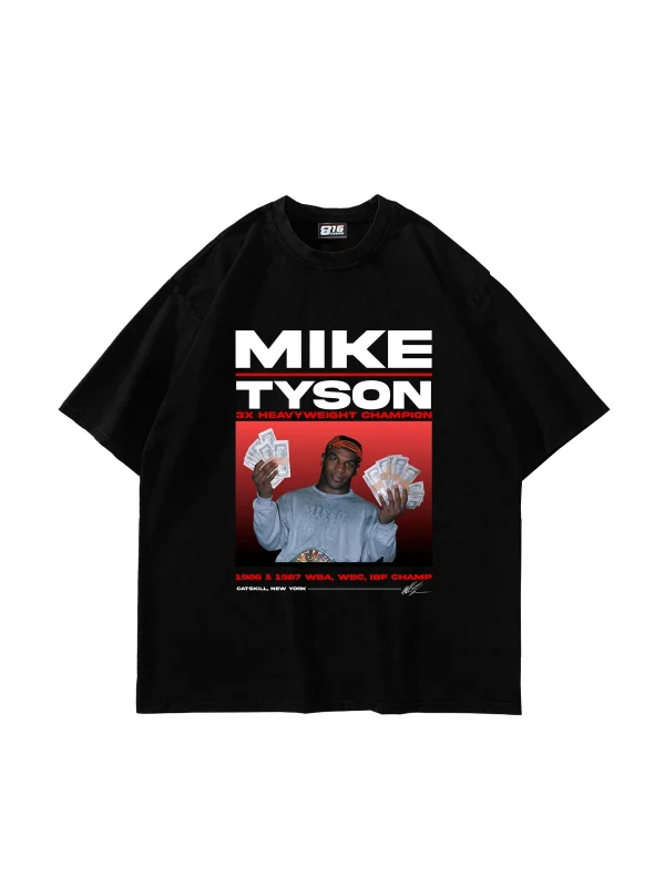 Mike Tyson Baskılı Oversize Unisex Siyah Tshirt