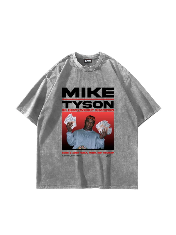 Mike Tyson Baskılı Oversize Unisex Yıkamalı Beyaz Tshirt