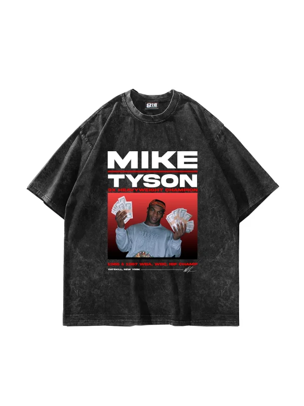 Mike Tyson Baskılı Oversize Unisex Yıkamalı Siyah Tshirt