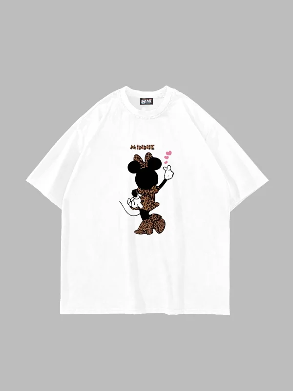 Minnie Baskılı Oversize Unisex Beyaz Tshirt