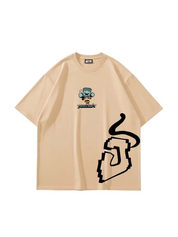 MNCRFT ICON Baskılı Bej Oversize Unisex Tshirt