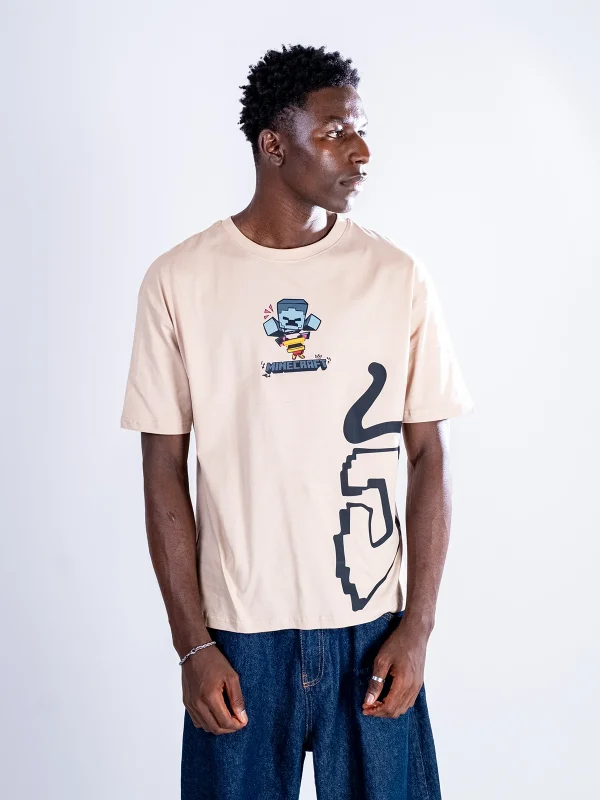 MNCRFT ICON Baskılı Bej Oversize Unisex Tshirt