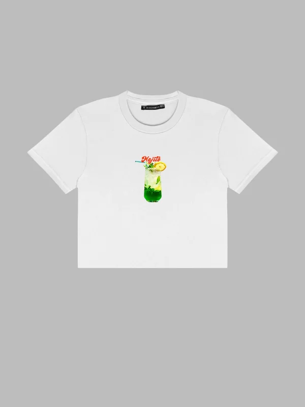 Mojito Baskılı Beyaz Crop Top
