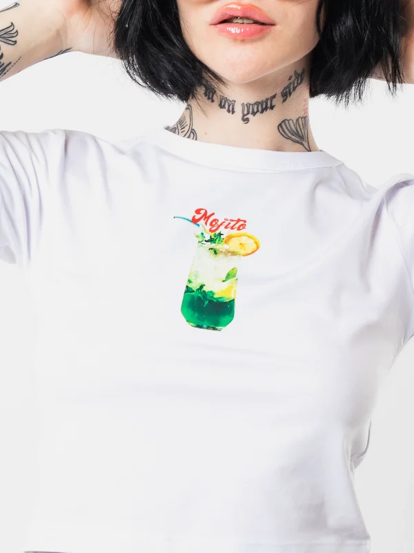 Mojito Baskılı Beyaz Crop Top