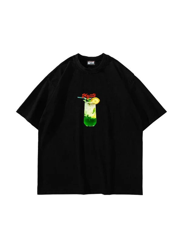 Mojito Baskılı Siyah Oversize Unisex Tshirt