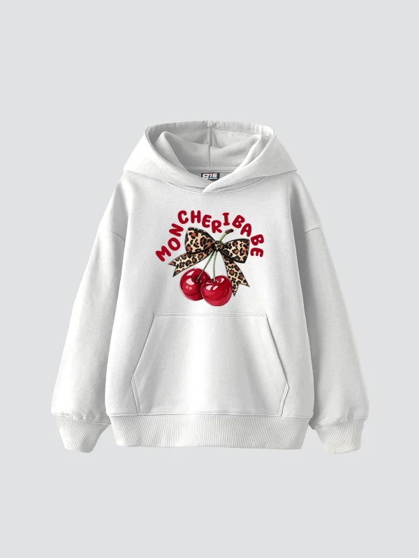 Mon Cherie Baskılı Oversize Unisex Beyaz Hoodie