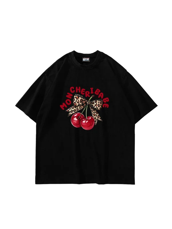 Mon Cherie Baskılı Oversize Unisex Siyah Tshirt