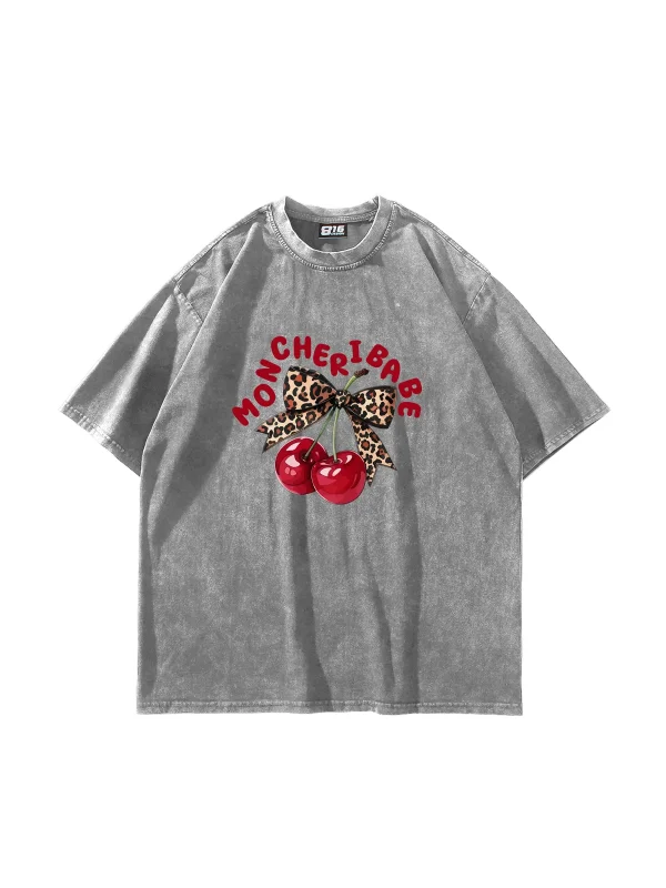 Mon Cherie Baskılı Oversize Unisex Yıkamalı Beyaz Tshirt