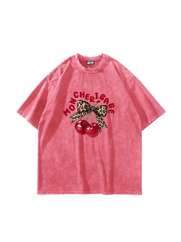 Mon Cherie Baskılı Oversize Unisex Yıkamalı Pembe Tshirt