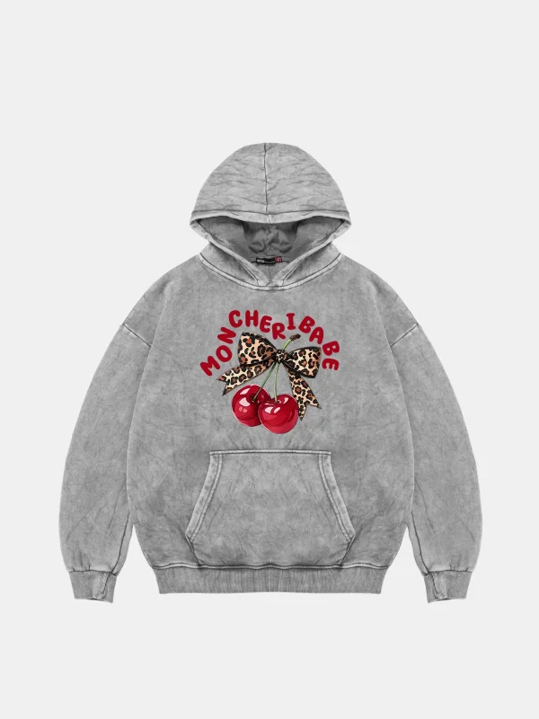 Mon Cherie Oversize Unisex Yıkamalı Beyaz Hoodie