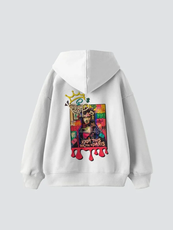 Mona Lisa Pop Art Baskılı Oversize Unisex Beyaz Hoodie