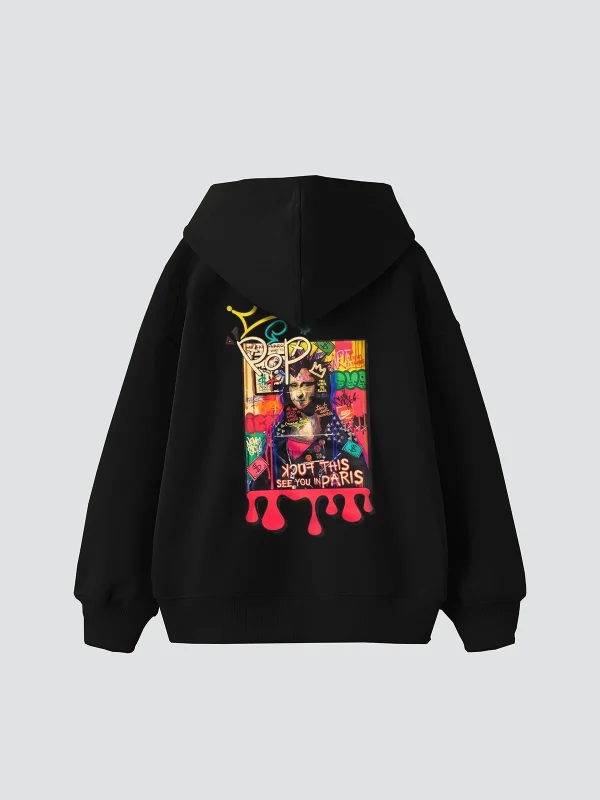 Mona Lisa Pop Art Baskılı Oversize Unisex Siyah Hoodie