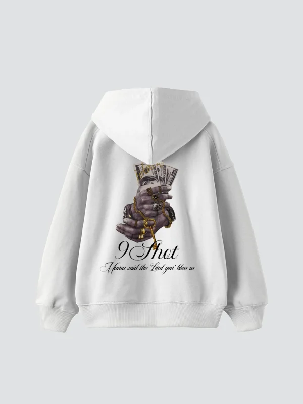 Money Hand1 Baskılı Oversize Unisex Premium Beyaz Hoodie