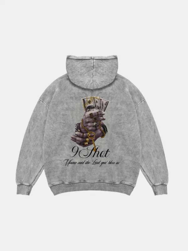 Money Hand1 Baskılı Oversize Unisex Premium Yıkamalı Beyaz Hoodie