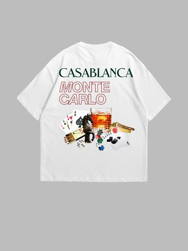 Monte Carlo Baskılı Beyaz Oversize Unisex Tshirt