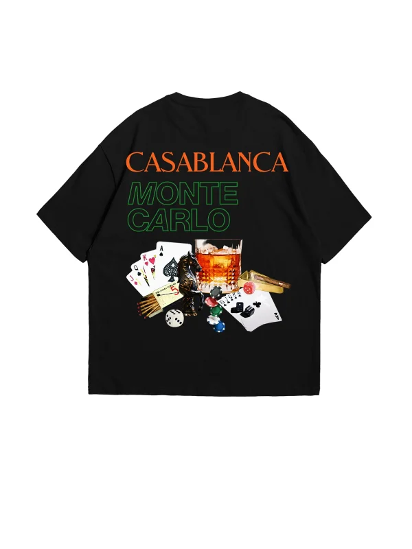 Monte Carlo Baskılı Siyah Oversize Unisex Tshirt