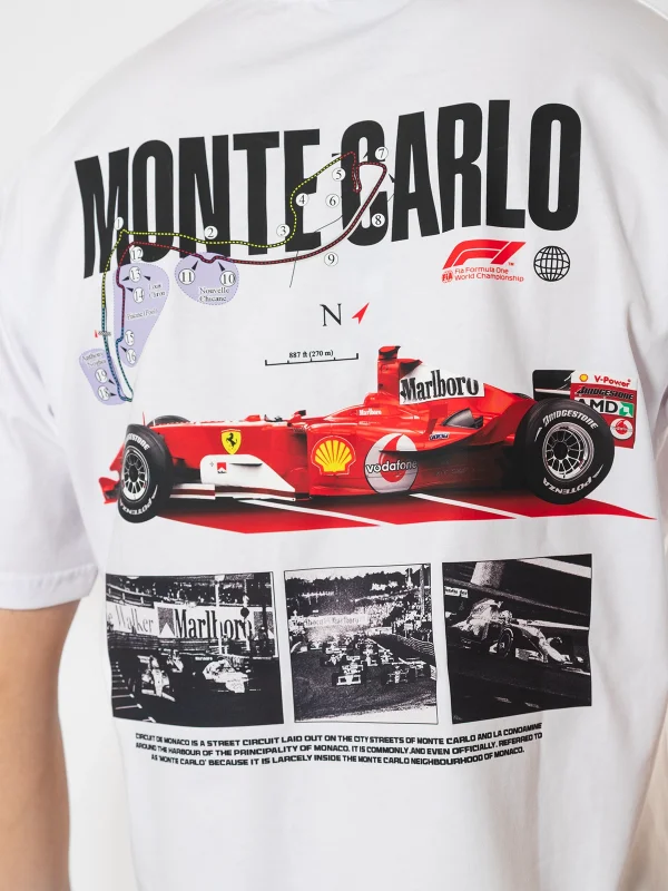 Monte Carlo Car Baskılı Oversize Unisex Premium Beyaz Tshirt