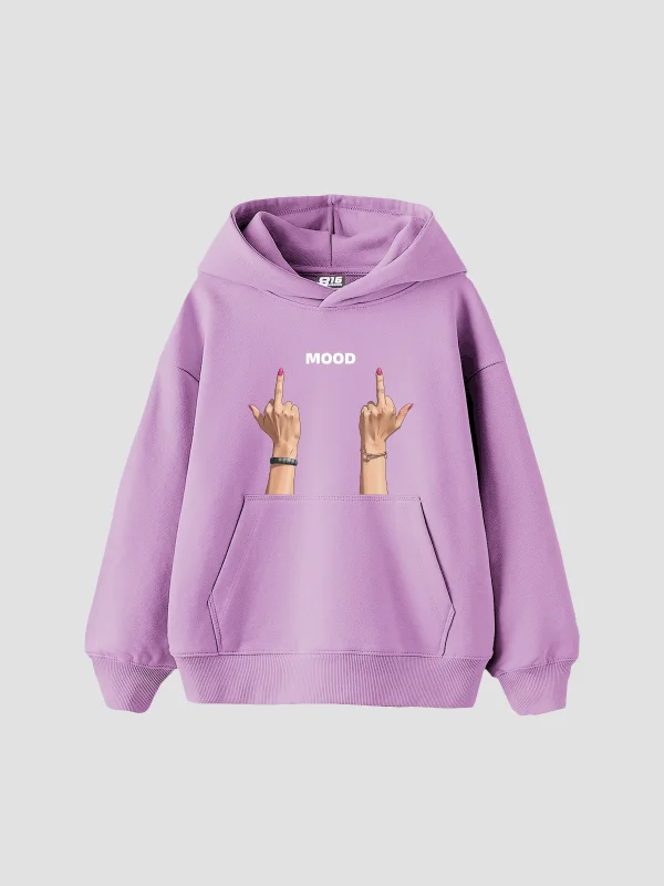 Mood Fu. Baskılı Oversize Unisex Mor Hoodie