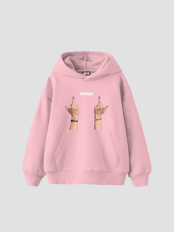 Mood Fu. Baskılı Oversize Unisex Pembe Hoodie