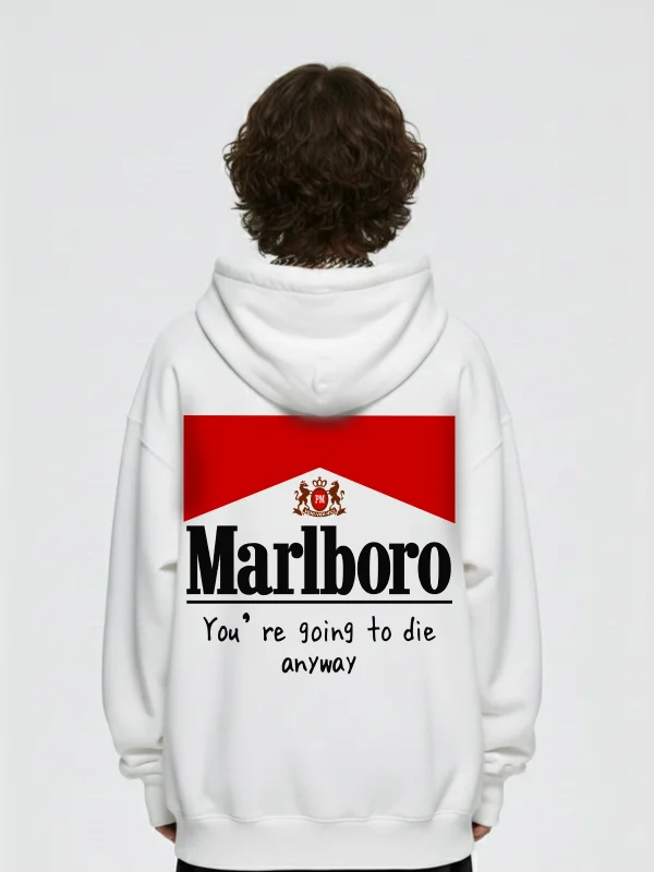 MRL. Baskılı Oversize Unisex Beyaz Hoodie