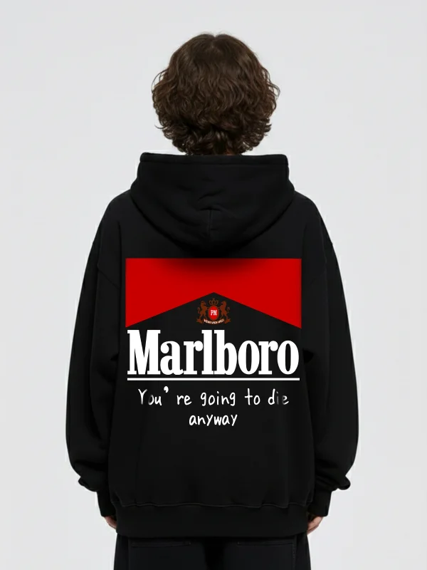 MRL. Baskılı Oversize Unisex Siyah Hoodie