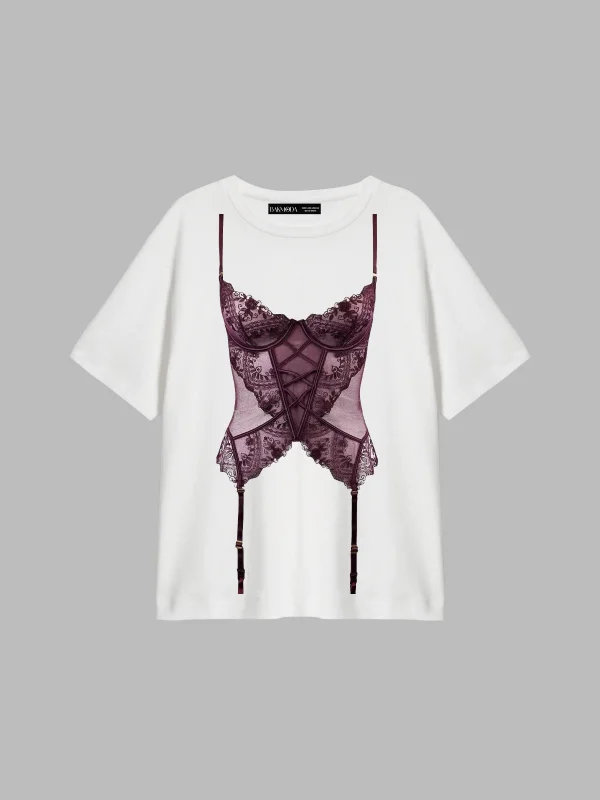 Mulberry Baskılı Relaxed Fit Beyaz Kadın Tshirt