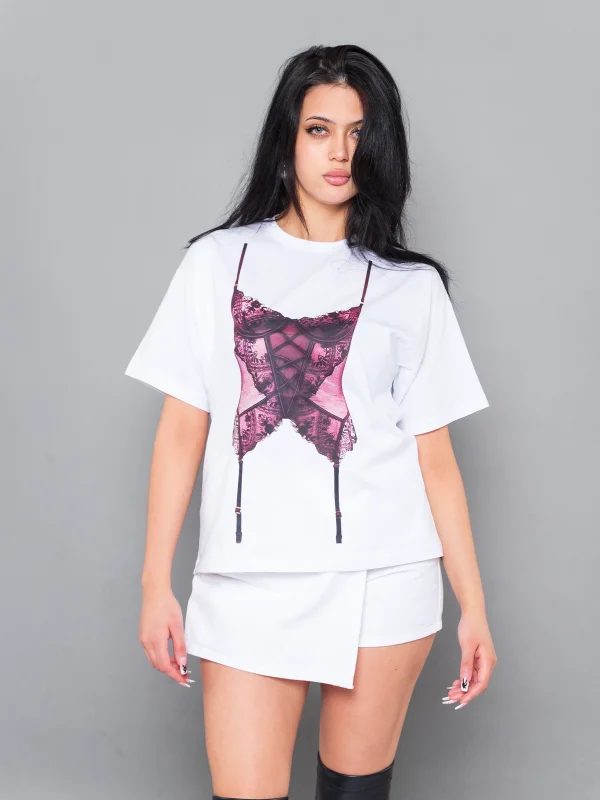 Mulberry Baskılı Relaxed Fit Beyaz Kadın Tshirt