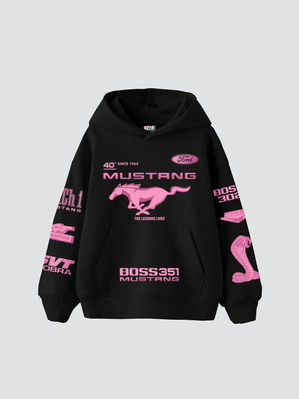 Mstng Baskılı Racing Oversize Unisex Siyah Hoodie