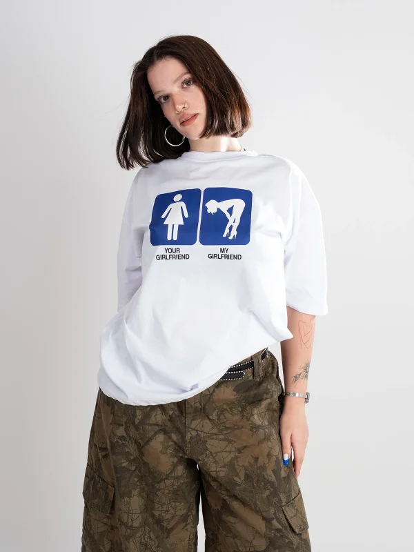 My Girlfriend Baskılı Oversize Beyaz Tshirt