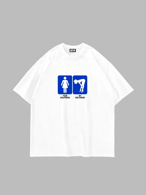 My Girlfriend Baskılı Oversize Beyaz Tshirt
