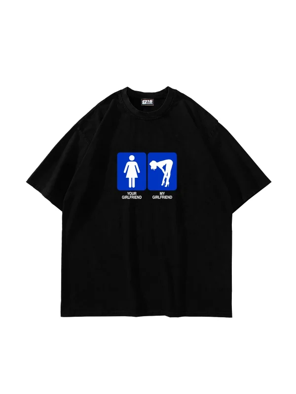 My Girlfriend Baskılı Oversize Siyah Tshirt