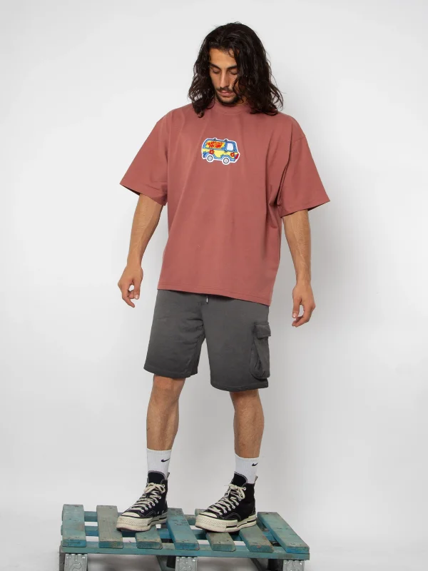 Mystery Machine Car Nakışlı Oversize Unisex Kiremit Tshirt